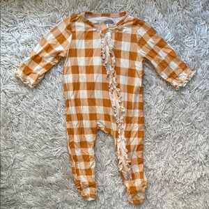 Mud Pie Orange Checkered Baby One Piece Pajamas - size 3-6 months